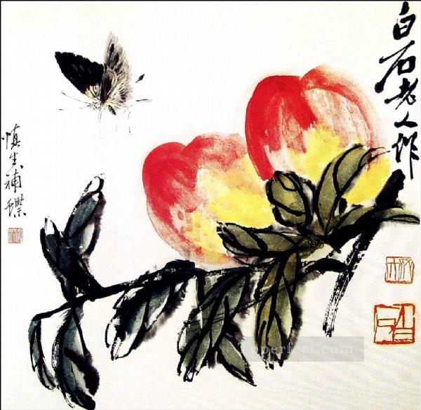 Qi Baishi mariposa y melocotón tinta china antigua Pintura al óleo